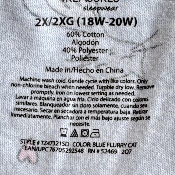 Secret Treasures Sleeping Cat Print Pajamas Blue and Pink Women's Plus Size 2X - Picture 9 of 11